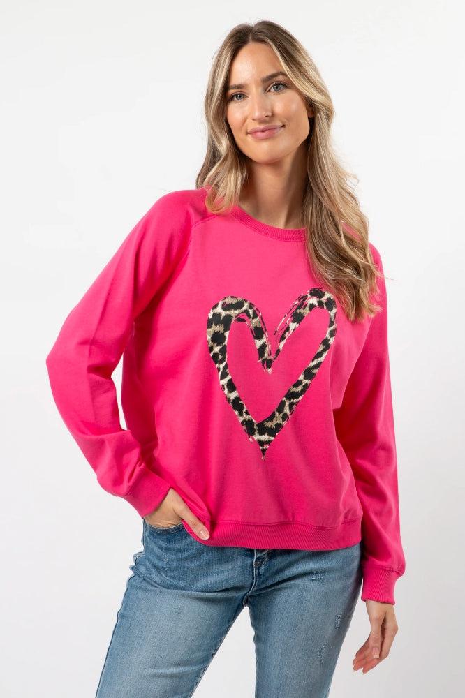 Stella and Gemma Leopard Heart Classic Sweater Hot Pink From BoxHill