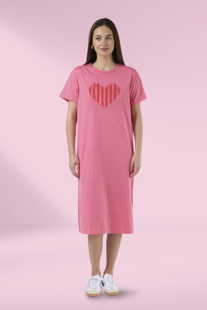 Stella and Gemma Maxie Red Stripe Heart T-Shirt Dress Pink From BoxHill