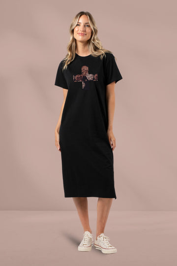 Stella and Gemma Maxie T-Shirt Dress Dusty Rose Cross Black From BoxHill