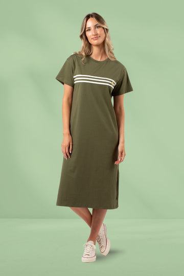 Stella and Gemma Maxie White Stripes T-Shirt Dress Khaki From BoxHill