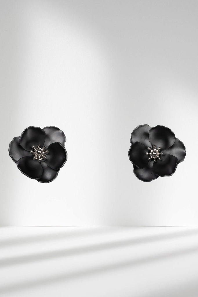 Stella and Gemma Mini Flower Earrings Gunmetal From BoxHill