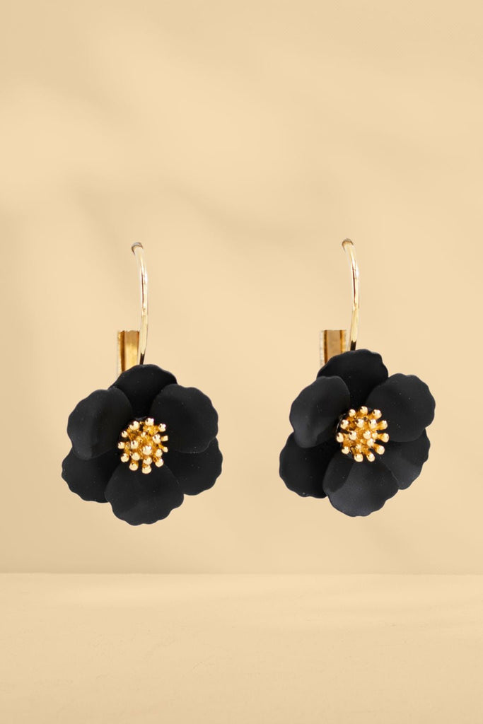 Stella and Gemma Mini Flower With French Hook Earrings Black From BoxHill