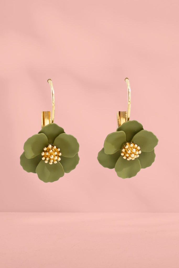 Stella and Gemma Mini Flower With French Hook Earrings Moss From BoxHill