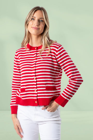 Stella and Gemma Navy Cardigan Red White From BoxHill