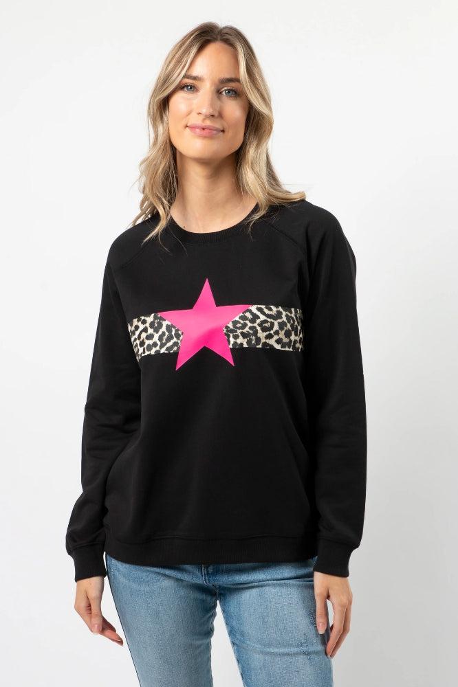 Stella and Gemma Neon Pink Star Classic Sweater Black From BoxHill