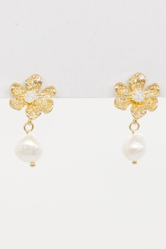 Stella and Gemma Pearl Enamel Flower Earrings White Gold One Size White and Gold From BoxHill