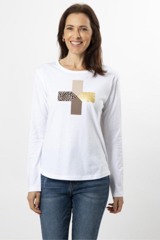 Stella and Gemma Purrfect Leopard Cross Long Sleeve T-Shirt White From BoxHill