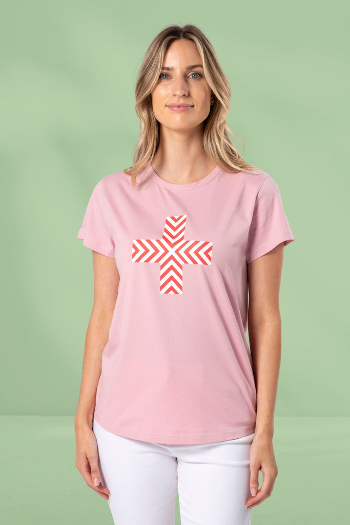 Stella and Gemma Red Chevron Cross T-Shirt Blush From BoxHill