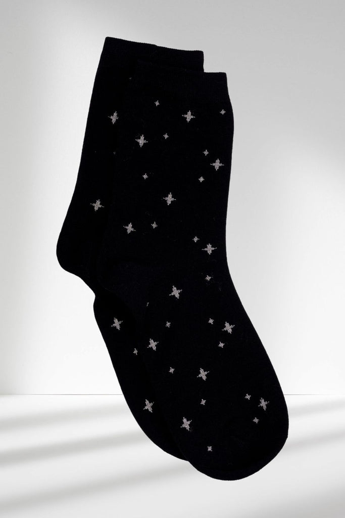 Stella and Gemma Socks Black with Mini Silver Stars From BoxHill