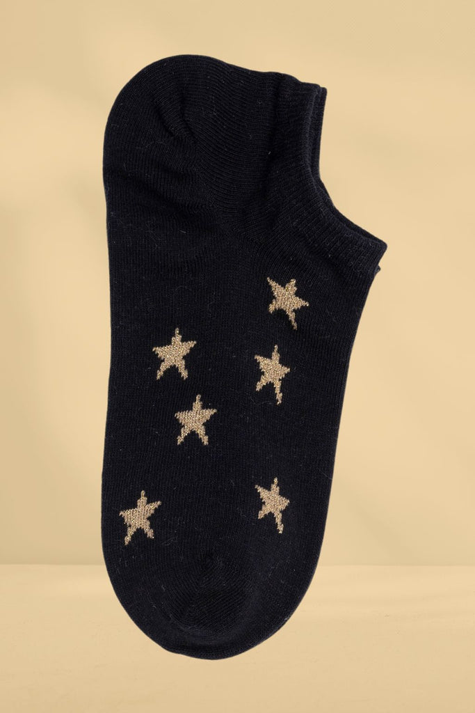 Stella and Gemma Socks with Gold Glitter Stars Black From BoxHill