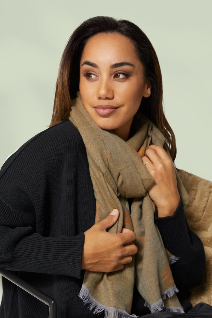 Stella and Gemma Star Scarf Khaki From BoxHill