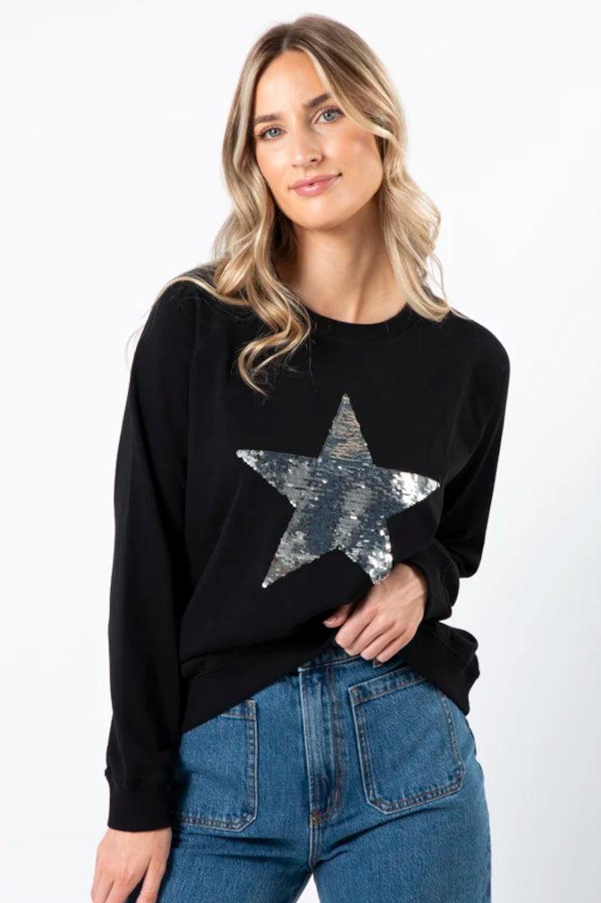 Stella and Gemma Star Silver Sequins Classic Sweater Black From BoxHill