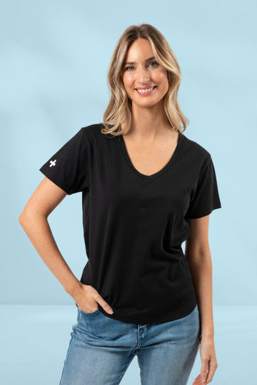 Stella and Gemma Villa V Neck Tee Black From BoxHill