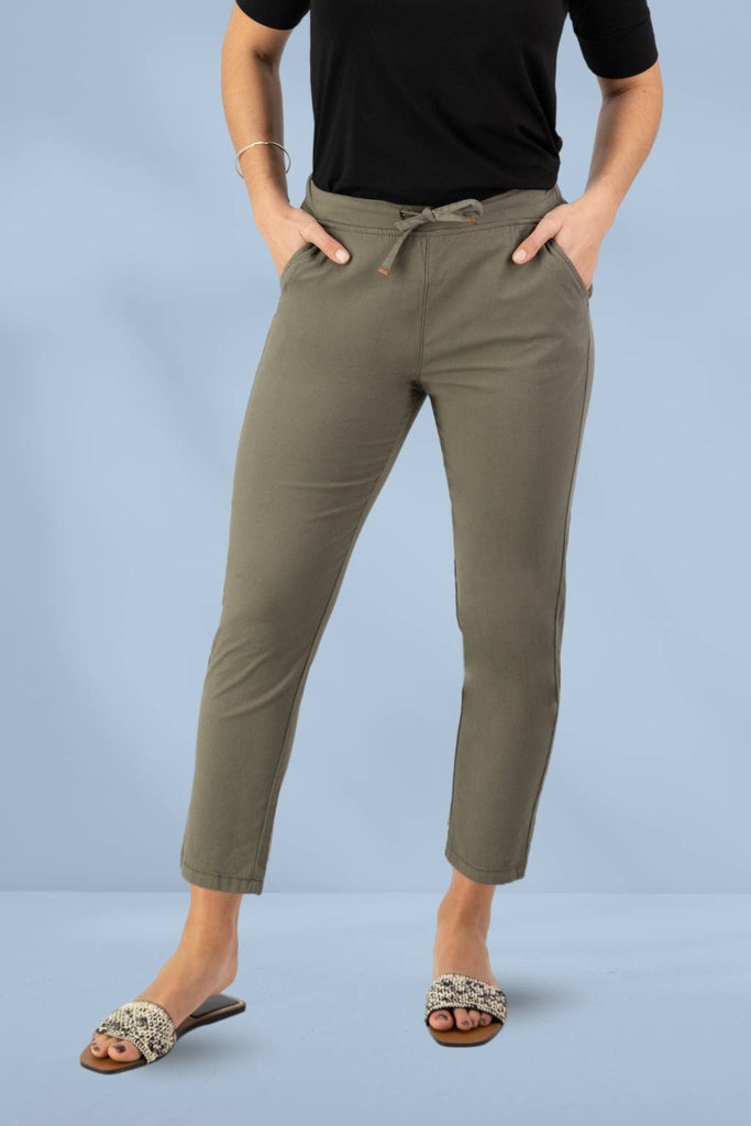 Vassalli 7/8 Elastic Waist Pants Army From BoxHill