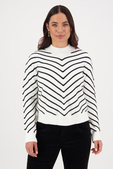 Vassalli Angled Detail Knit Sweater Cream Black From BoxHill