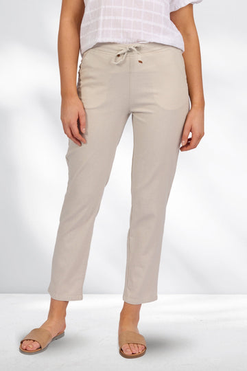 Vassalli Ankle Grazer Slim Leg Elastic Waist Pants Stone From BoxHill