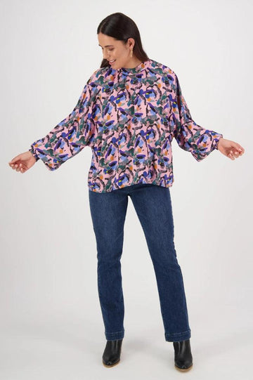 Vassalli Asymmetrical Printed Top with Shirred Cuff Trend From BoxHill