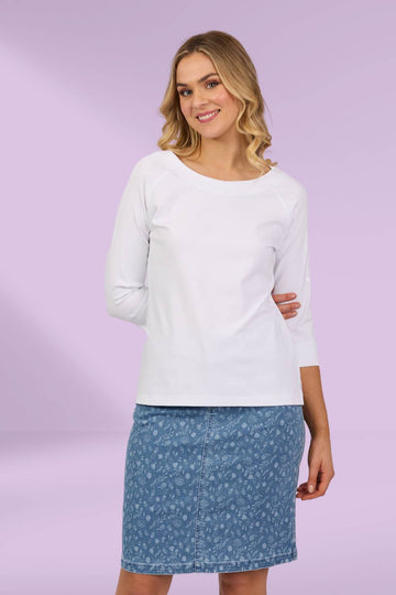 Vassalli Boat Neck 3/4 Sleeve Top White From BoxHill