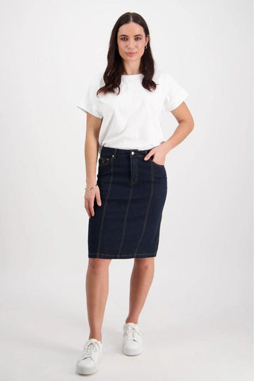 Vassalli Denim Skirt With Contrast Stitch Indigo From BoxHill