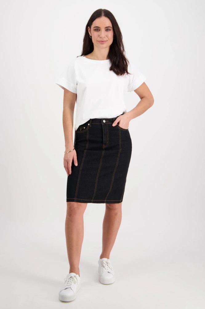 Vassalli Denim Skirt With Contrast Stitching Black From BoxHill