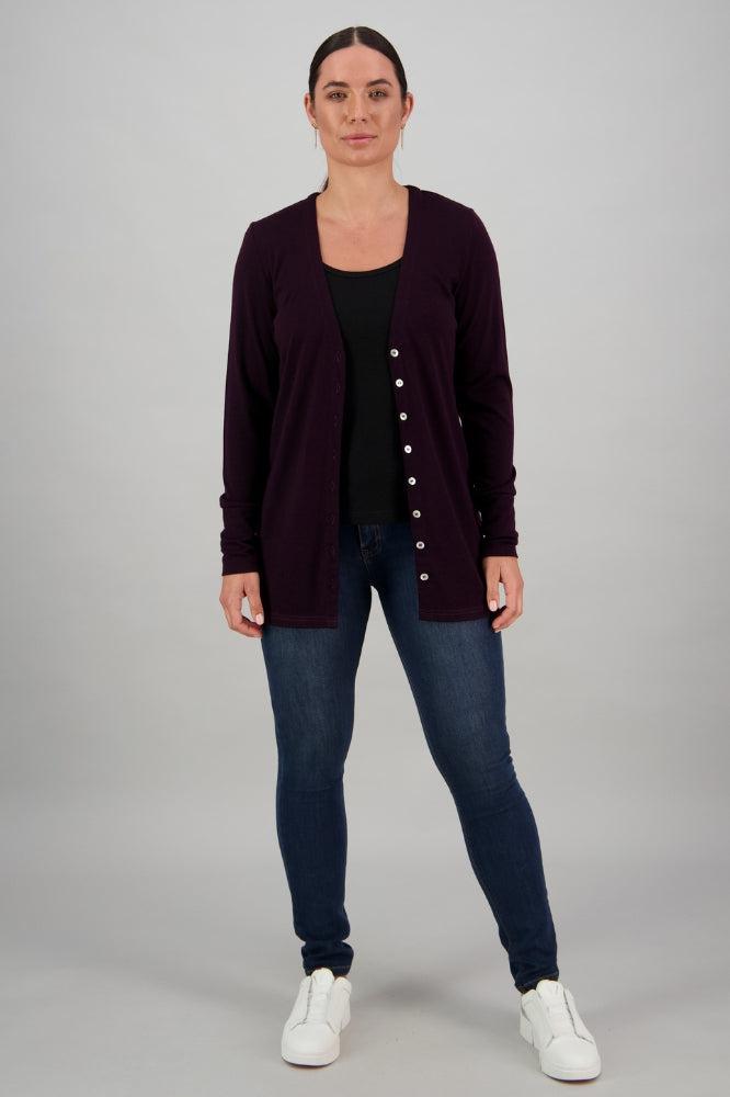 Vassalli Merino Longline Button Up Cardi Mulberry From BoxHill