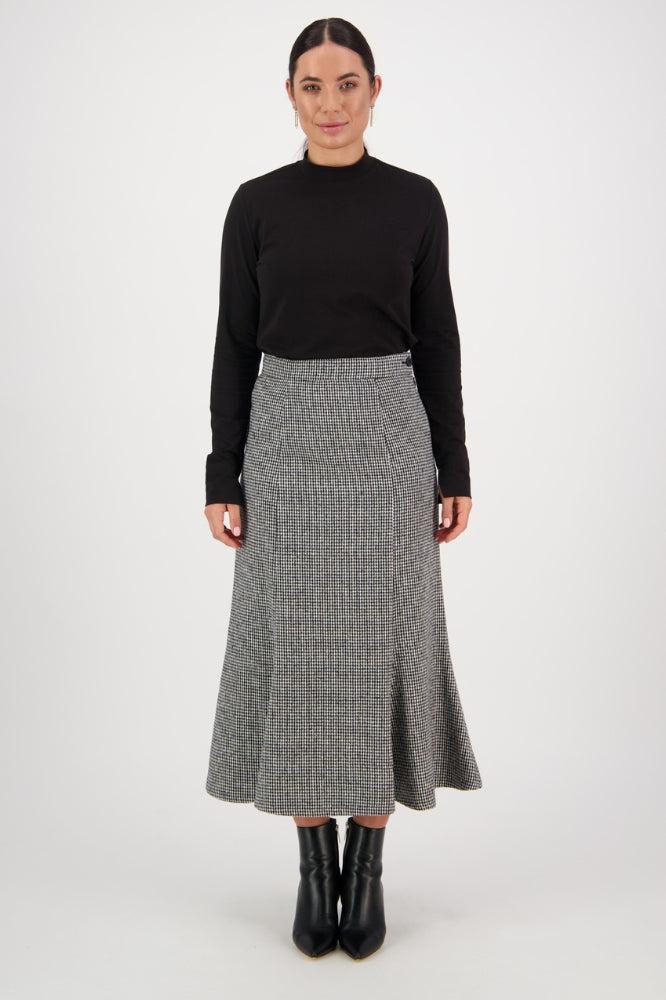 Vassalli Mid Length Fluted Skirt Houndstooth From BoxHill