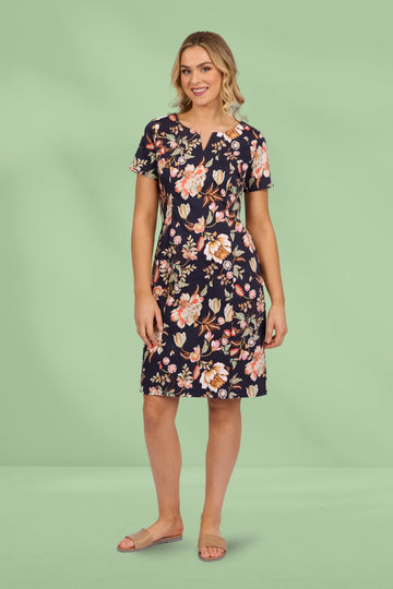 Vassalli Printed Lightweight Fitted Dress with Short Sleeves Freya From BoxHill