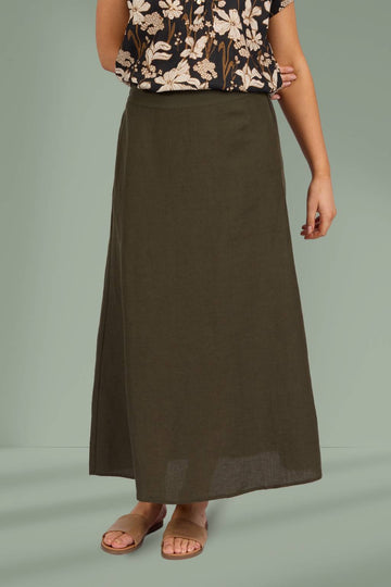 Vassalli Pull On Long Skirt with Elastic Waistband Khaki From BoxHill