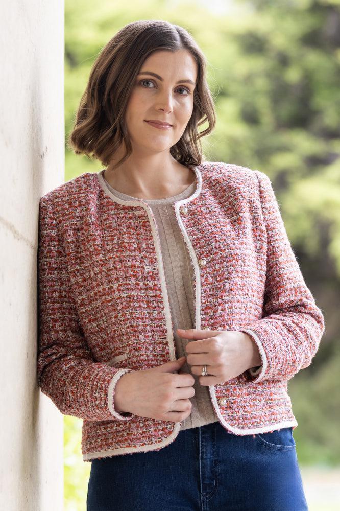 Vassalli Short Collarless Lined Jacket with Trim Detail Pomegranate From BoxHill