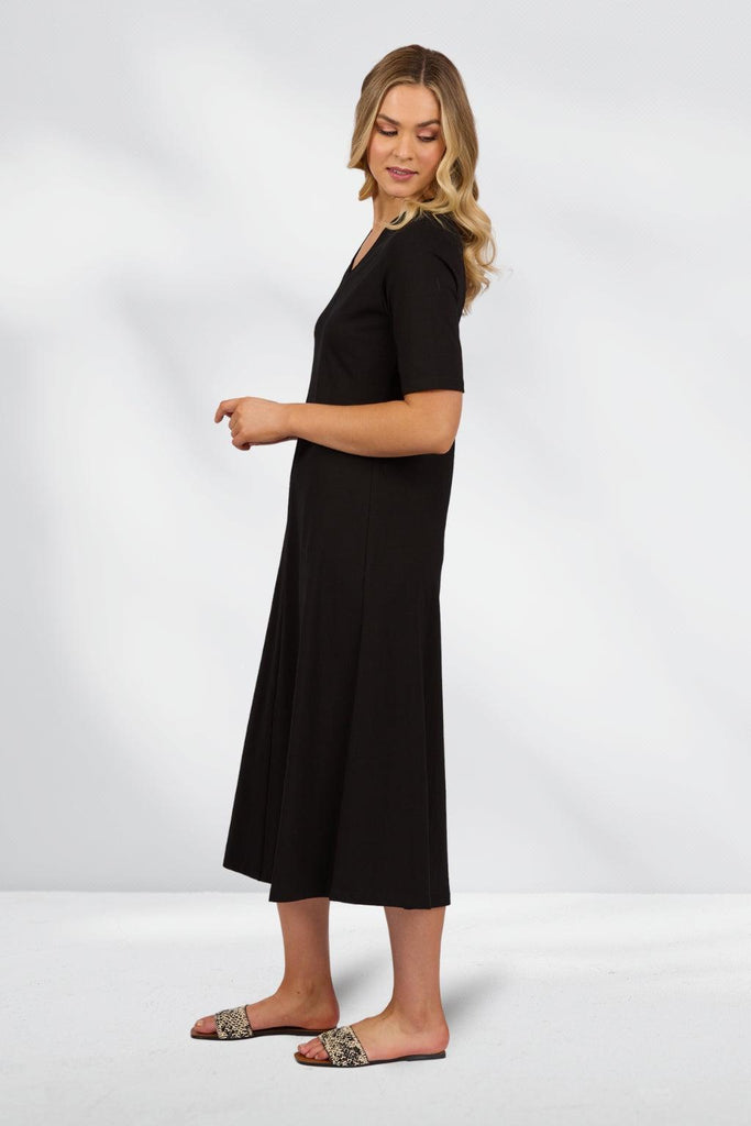 Vassalli Short Sleeve A Line Knit Dress Black From BoxHill