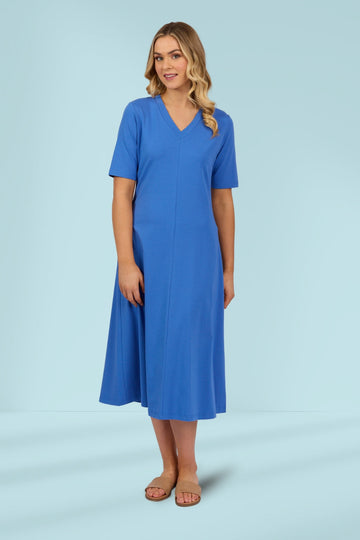 Vassalli Short Sleeve A Line Knit Dress French Blue From BoxHill