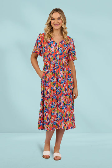 Vassalli Short Sleeve V Neck Dress with Button Front Rio From BoxHill