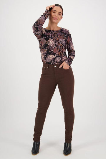 Vassalli Skinny Leg Full Length Basket Weave Jeans Chocolate From BoxHill