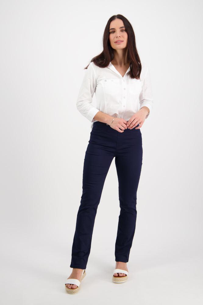 Vassalli Slim Leg Full Length Lightweight Pull On Pants Navy From BoxHill