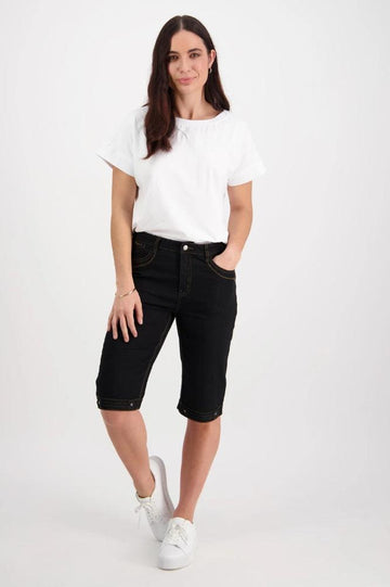 Vassalli Straight Contrast Stitch Denim Shorts Black From BoxHill