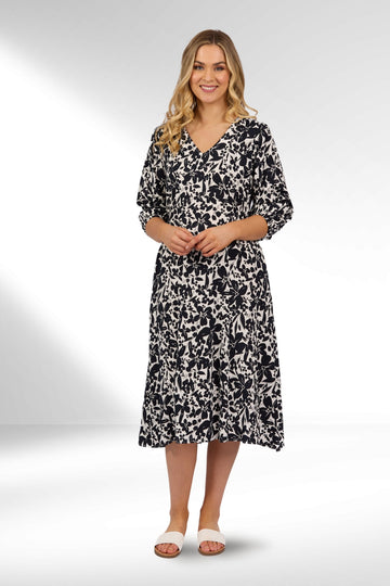 Vassalli V Neck Dress with Elbow Length Sleeve Coco From BoxHill