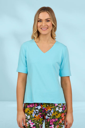 Vassalli V Neck Top Caribbean From BoxHill