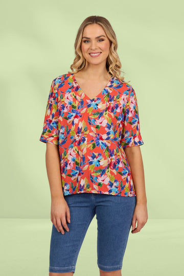 Vassalli V Neck Top with Elbow Length Sleeves Rio From BoxHill