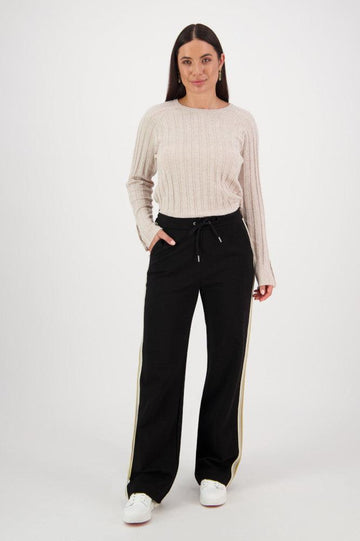 Vassalli Wide Leg Full Length Pants with Side Stripe Panel Black From BoxHill