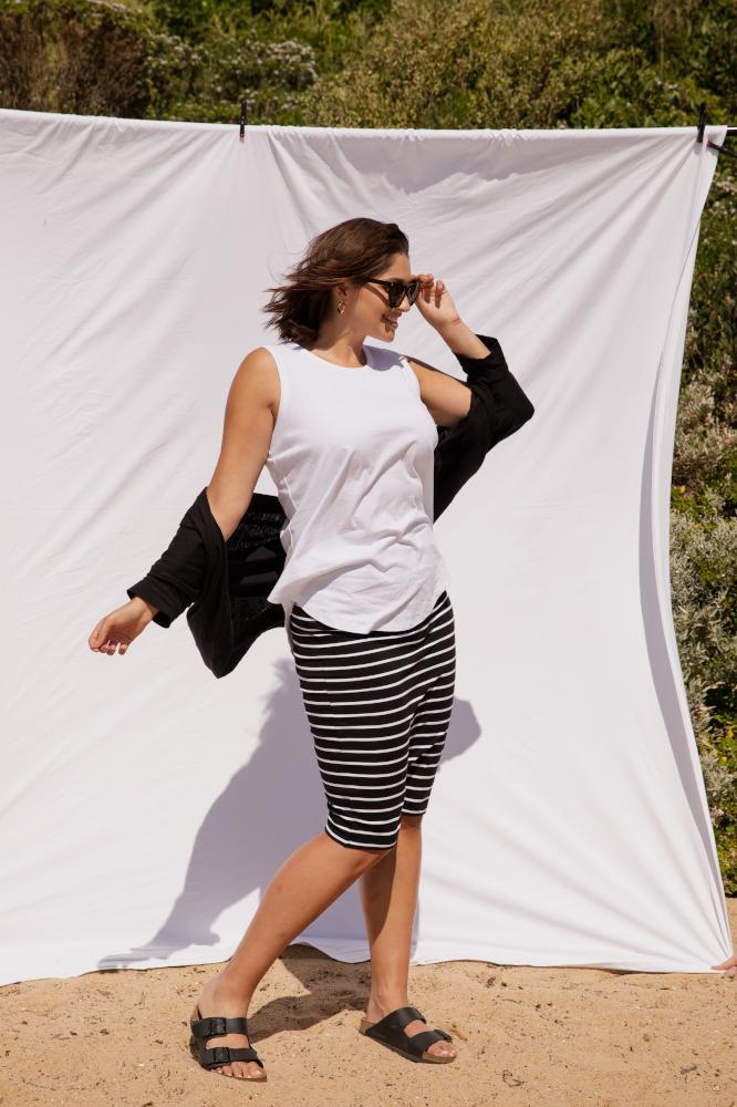 Betty Basics Alicia Midi Skirt Black White Stripes From BoxHill