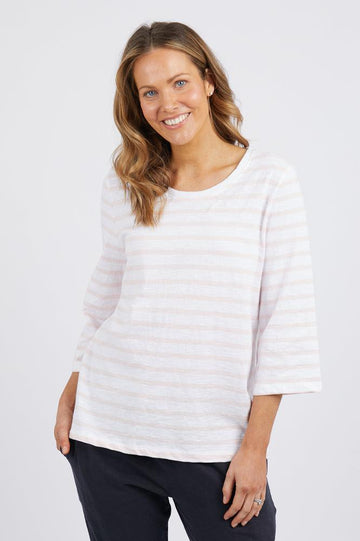 Elm Amelie Stripe 3/4 Sleeve Top Peony Pink White Stripe From BoxHill