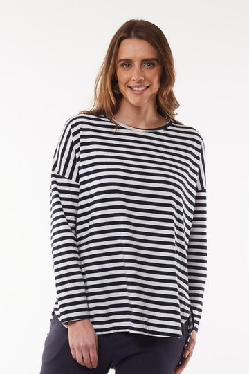 Elm Society Stripe LS Tee Navy From BoxHill