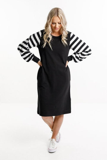 Home-Lee Laylah Dress Black White Stripe Sleeves From BoxHill