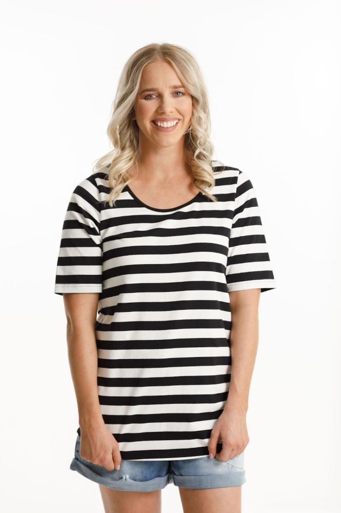 Home-Lee Long Tee Black White Stripes From BoxHill