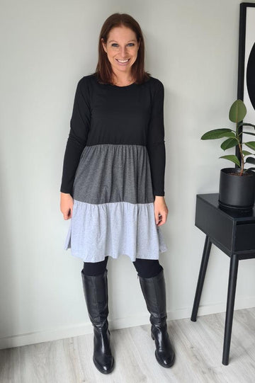 Homelee Long Sleeve Kylie Dress Black Charcoal Grey From BoxHill