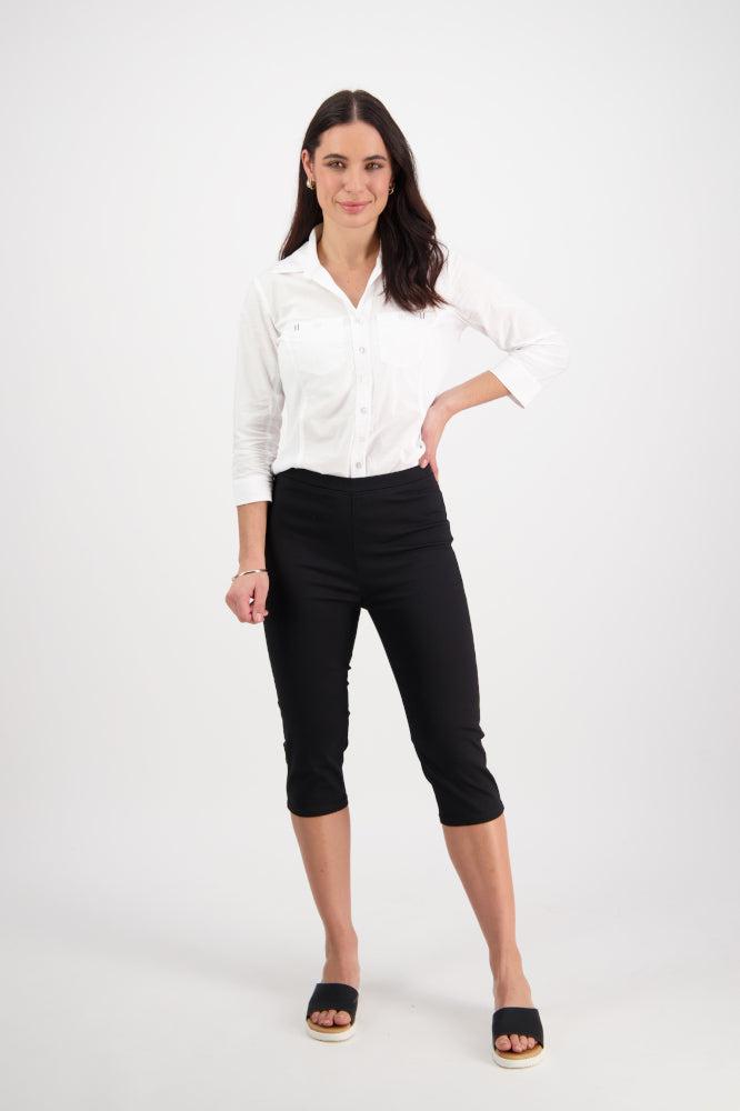 Vassalli Skinny Leg 3/4 Length Lightweight Pull On Pants Black – BoxHill