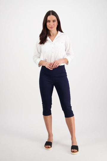 Vassalli Skinny Leg 3/4 Length Lightweight Pull On Pants Navy From BoxHill